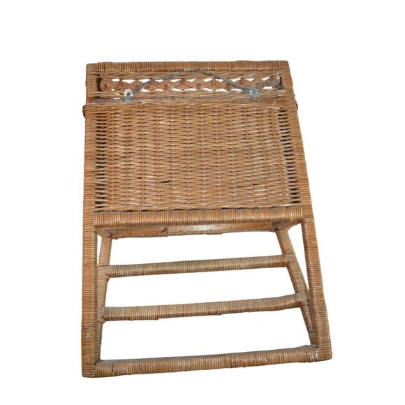 Vintage Wicker Rattan Coastal Bathroom Storage Cabinet Over The Toilet Towel Bar - Picture 4 of 7